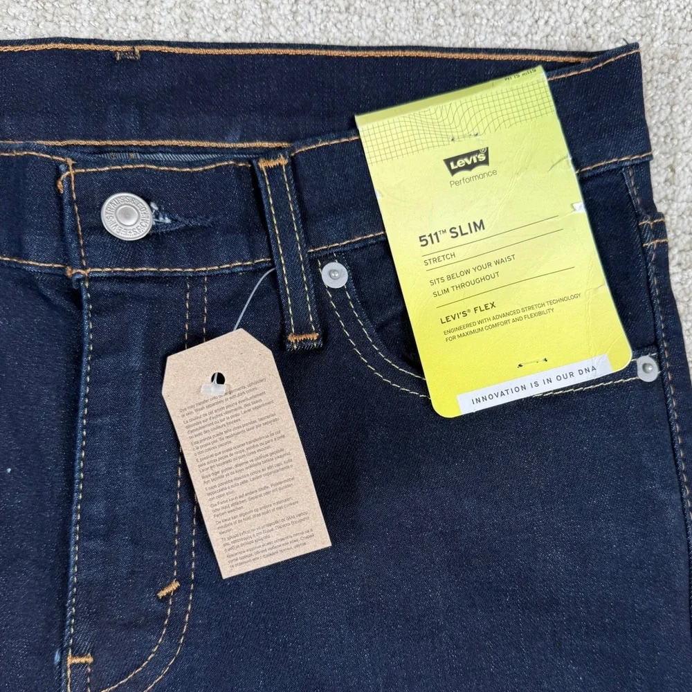 NEW Levi's Flex 511 Mens 30x36 Slim Fit Performance Dark Denim Blue Jeans